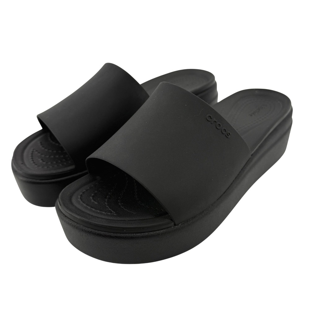 Crocs Brooklyn Slide Low Wedge Sandal Black Women 8 Platform Y2K Slip On Chunky